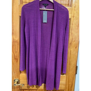 Eileen Fisher Purple Polished Linen Rib Long Open Front Cardigan NWT Size S